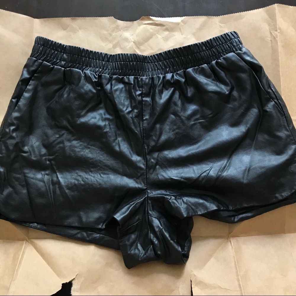 TOPSHOP Faux Black Leather Shorts